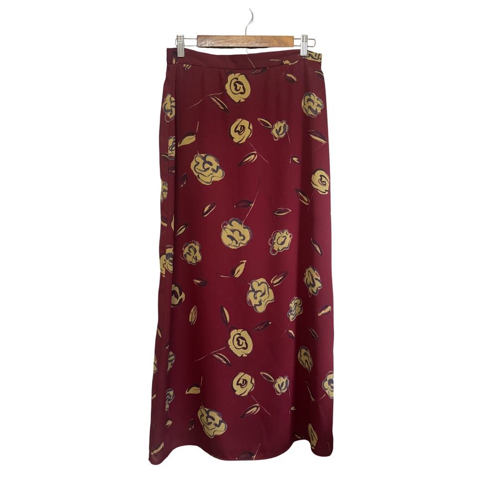 Bentley Arbuckle Maxi Skirt Womens Size‎ 10 Burgundy Floral Rose Vintage